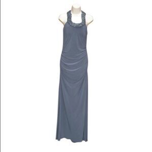 Gray Beaded Long Gown Dress